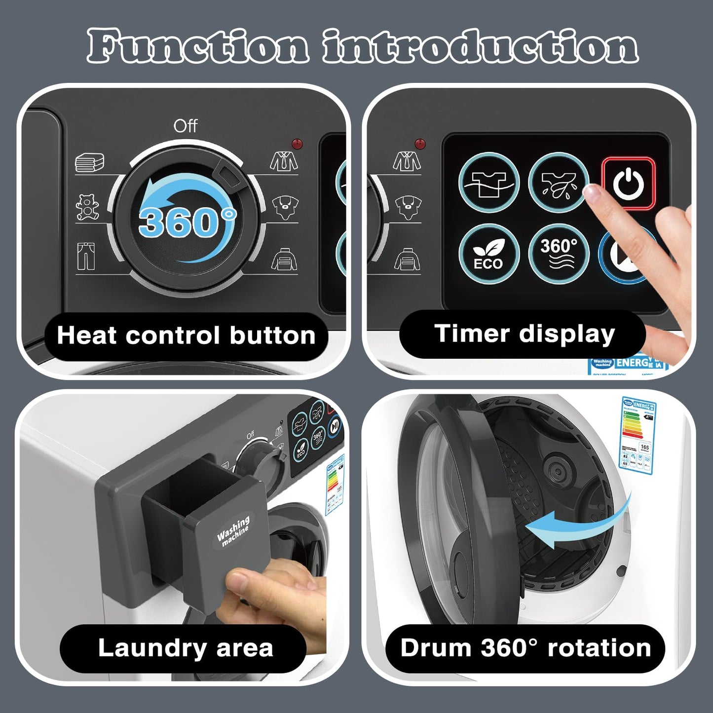 Playssnior Bojia Toy Washing Machine – Realistic Pretend Play Kitchen Appliance for Toddlers