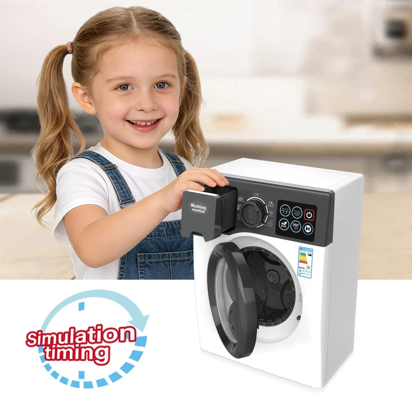 Playssnior Bojia Toy Washing Machine – Realistic Pretend Play Kitchen Appliance for Toddlers