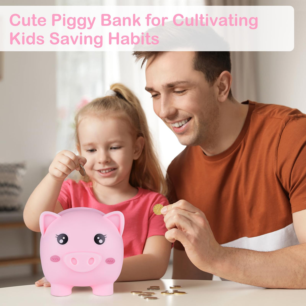 Play Tailor Unicorn Piggy Bank for Girls – Large, Durable, DIY Sticker Kit in Pink Rainbow Dress