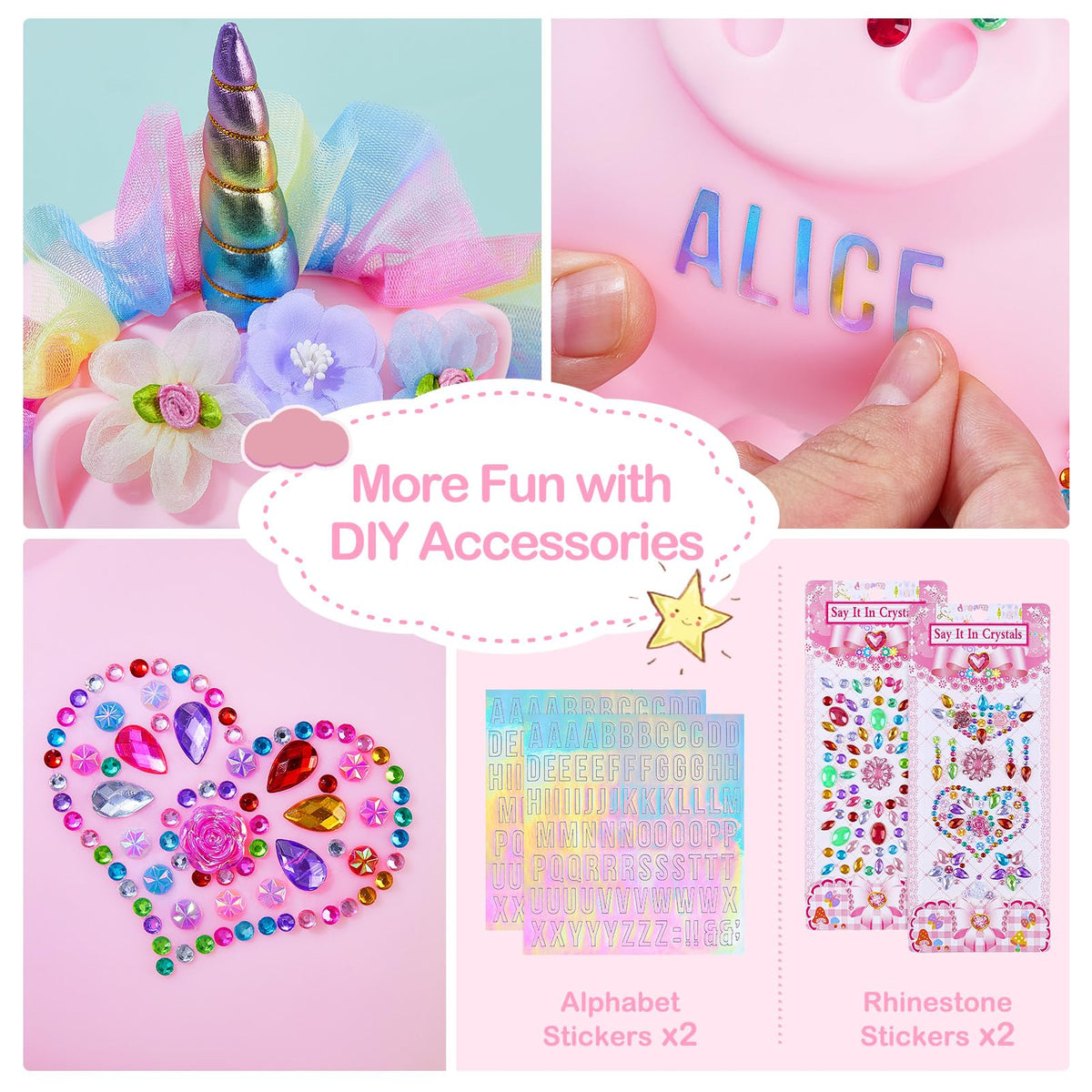 Play Tailor Unicorn Piggy Bank for Girls – Large, Durable, DIY Sticker Kit in Pink Rainbow Dress