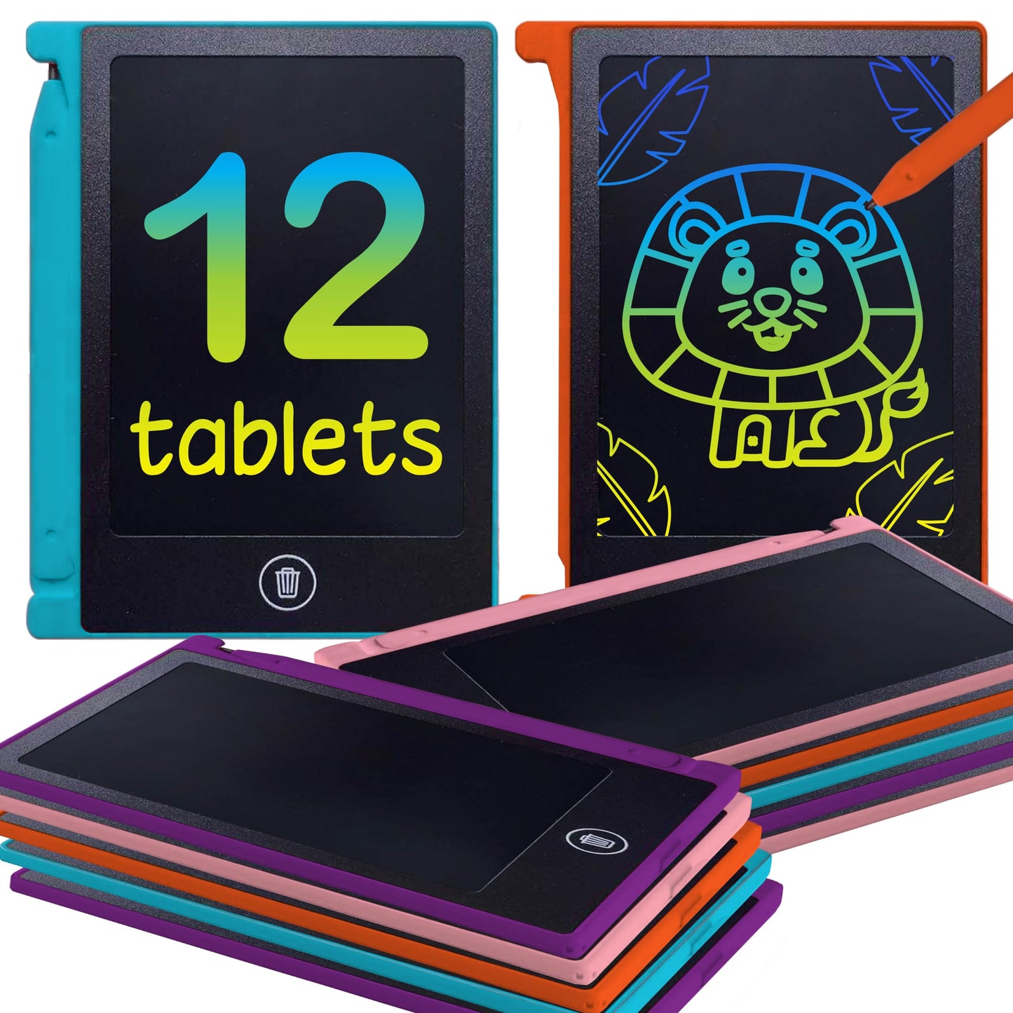 Playtapus Party Favor Mini LCD Writing Tablet for Kids – 12 Pack 4.5-Inch Drawing Boards