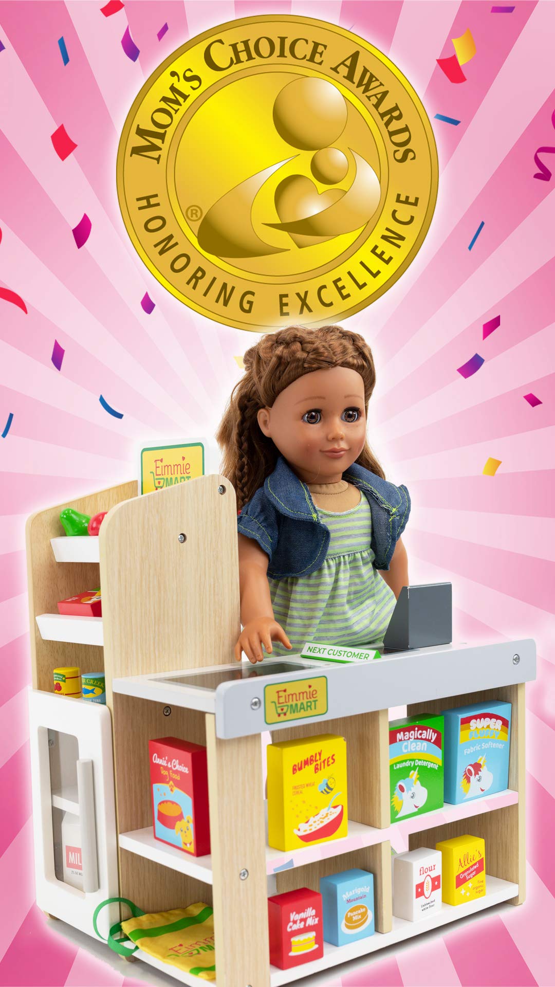 Playtime by Eimmie 18-Inch Doll Grocery Store Set | Wooden Playset with 25+ Accessories
