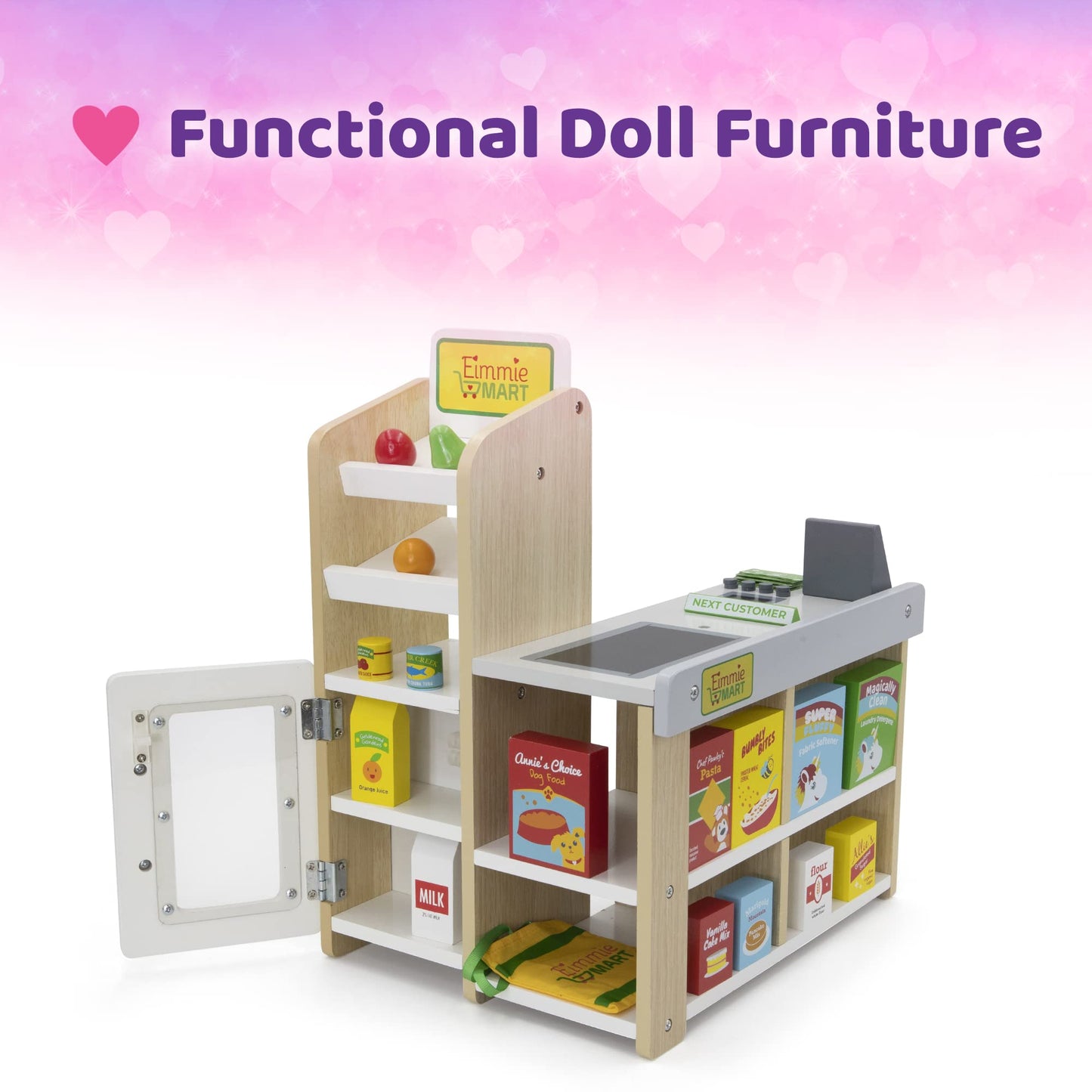 Playtime by Eimmie 18-Inch Doll Grocery Store Set | Wooden Playset with 25+ Accessories