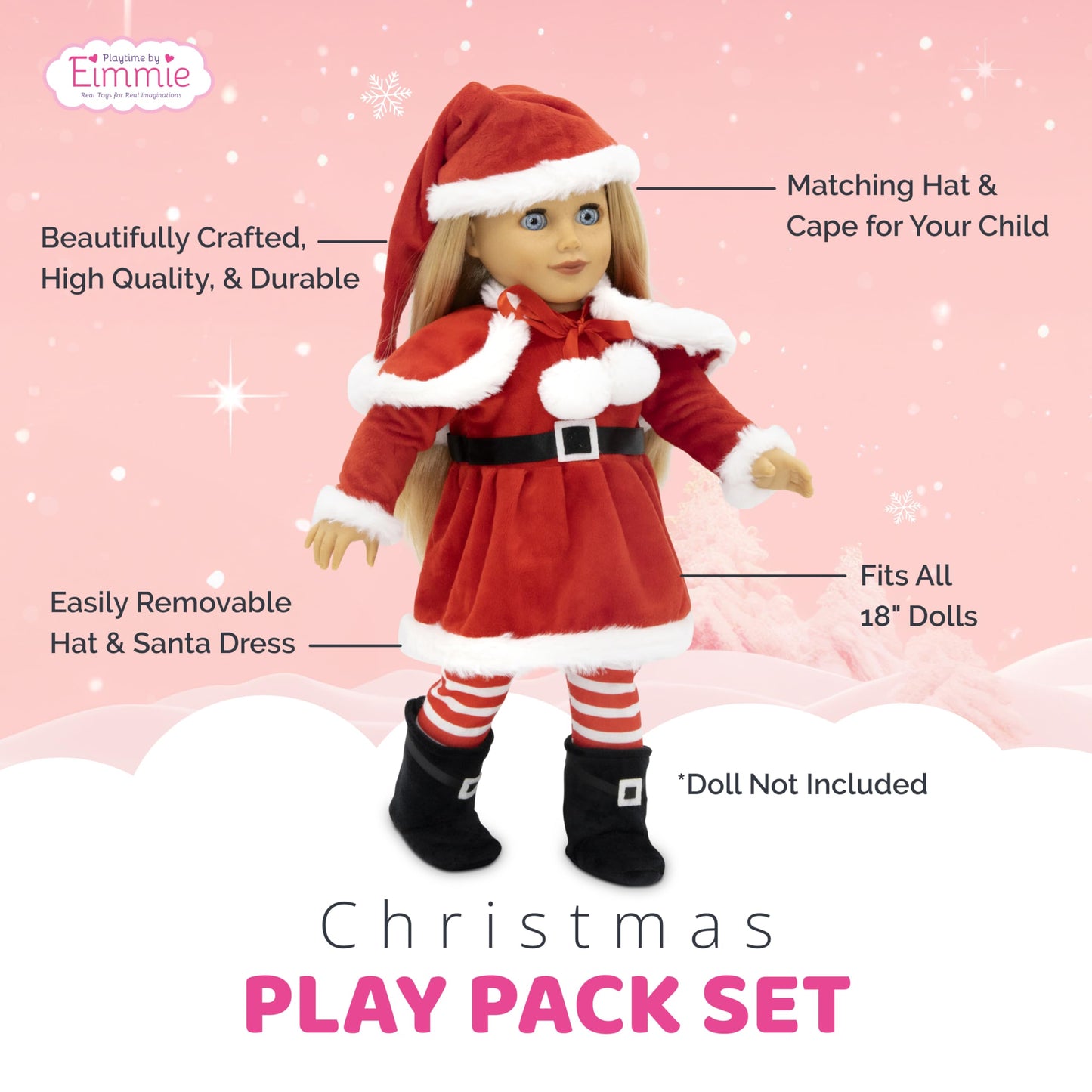 Playtime by Eimmie 18-Inch Doll Santa Dress Set with Hat & Shawl – Fits American, Journey, Generation & More
