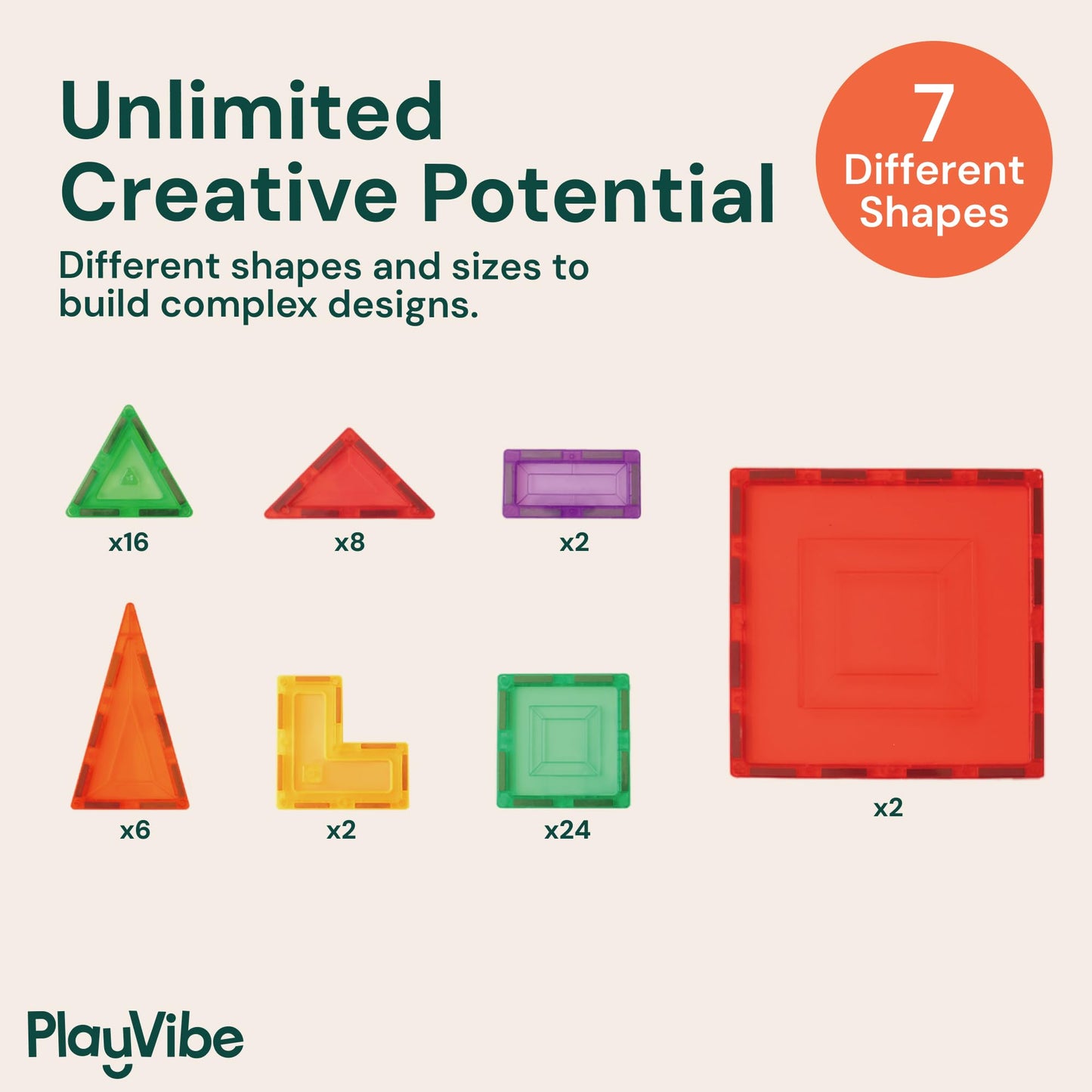 PLAYVIBE Magnetic Tiles - 60-Piece Multicolor STEM Toy Set