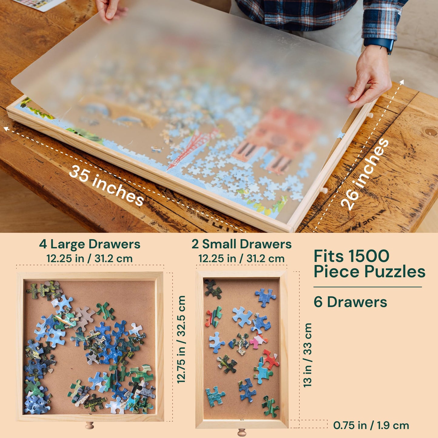 PLAYVIBE Rotating Puzzle Board – 1500-Piece Puzzle Table with 6 Drawers & 360-Degree Lazy Susan