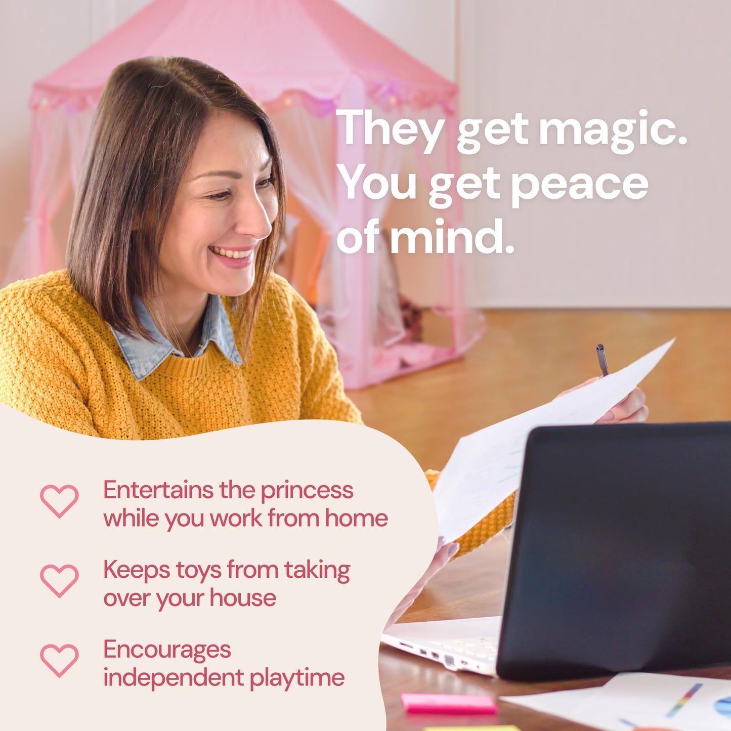 PLAYVIBE Princess Tent – 55 x 53 in Indoor Playhouse with Starry LED Lights