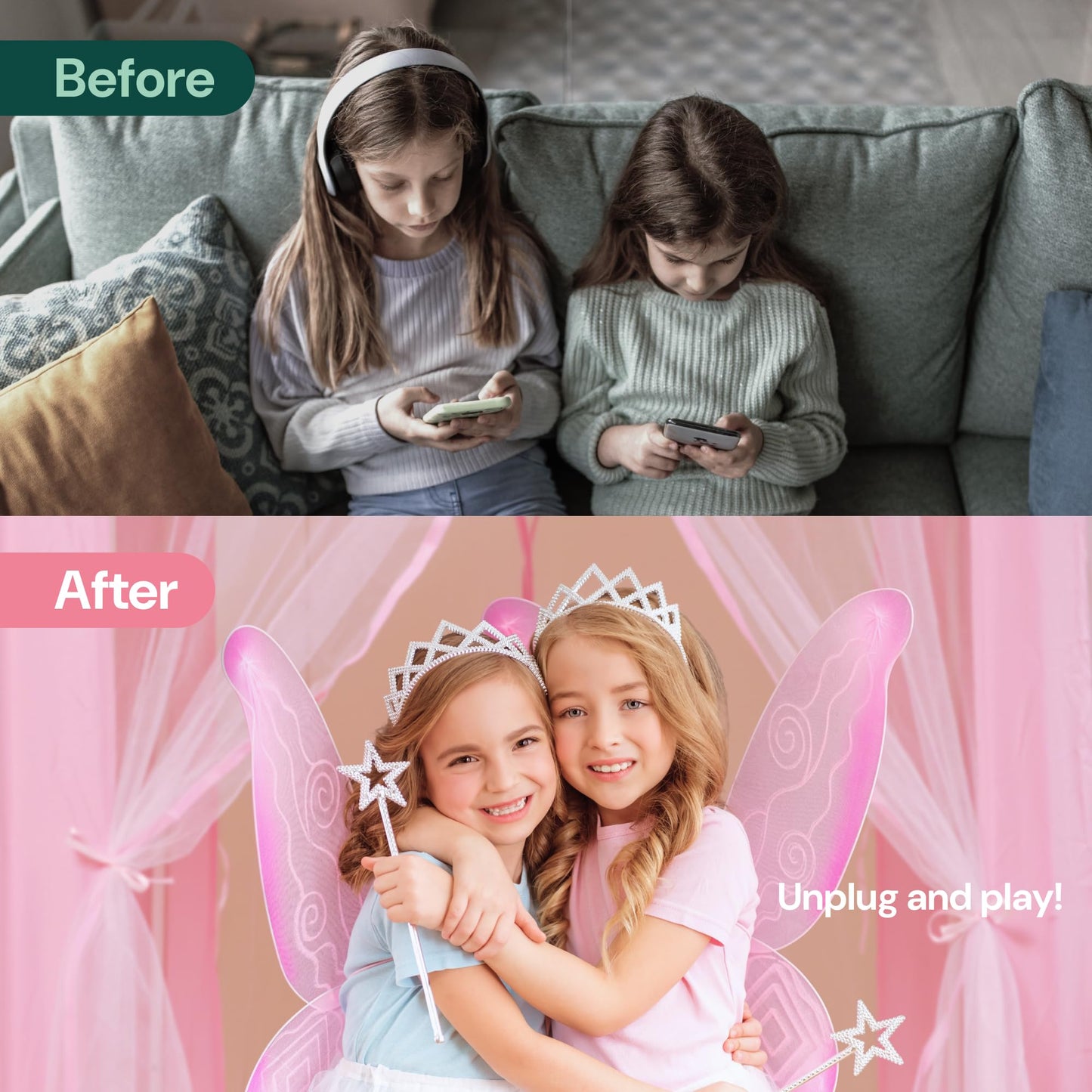 PLAYVIBE Princess Tent – 55 x 53 in Indoor Playhouse with Starry LED Lights