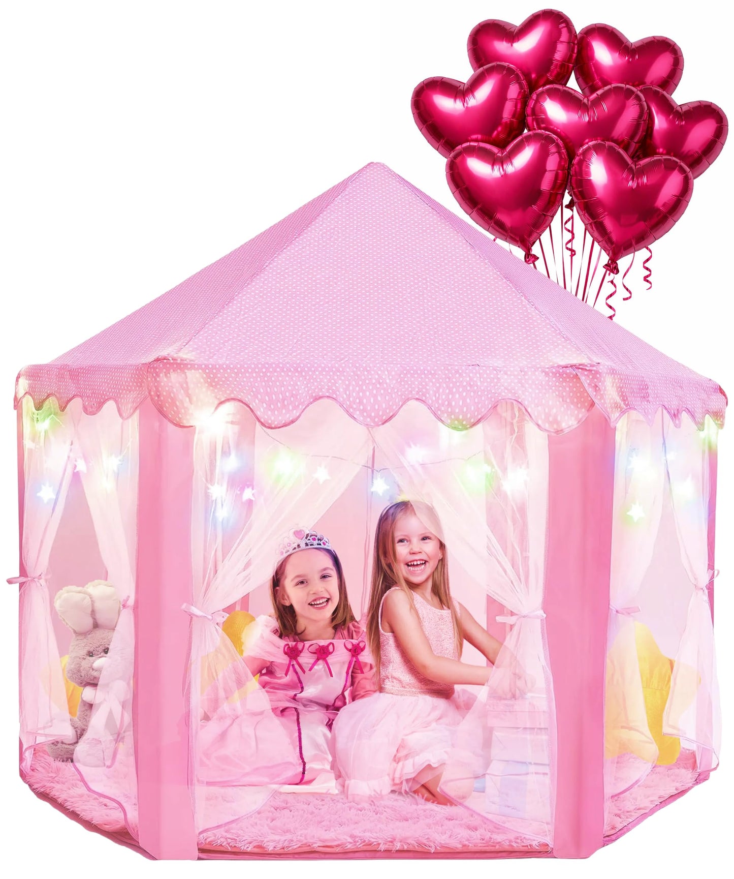 PLAYVIBE Princess Tent – 55 x 53 in Indoor Playhouse with Starry LED Lights