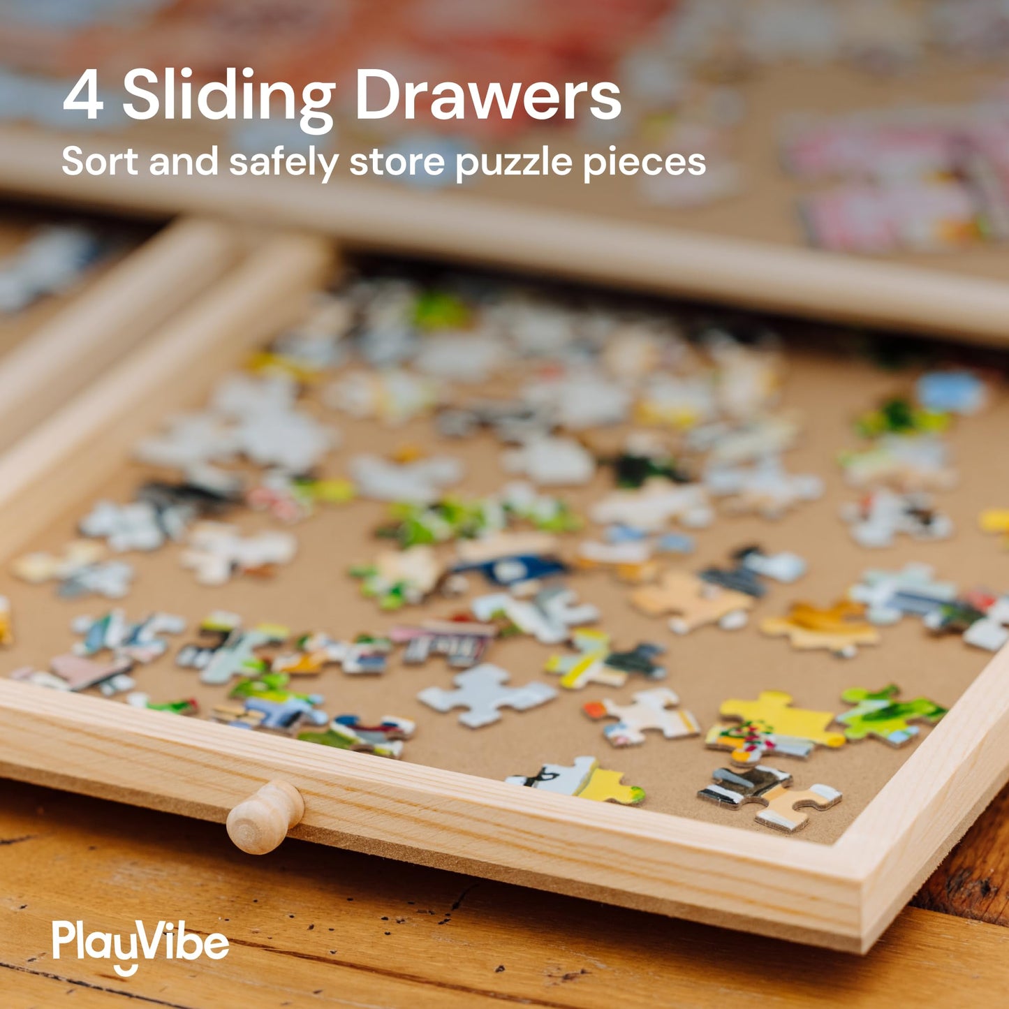 PlayVibe 1000-Piece Rotating Puzzle Board with Drawers and Cover – 22x30 Inch Wood Puzzle Table