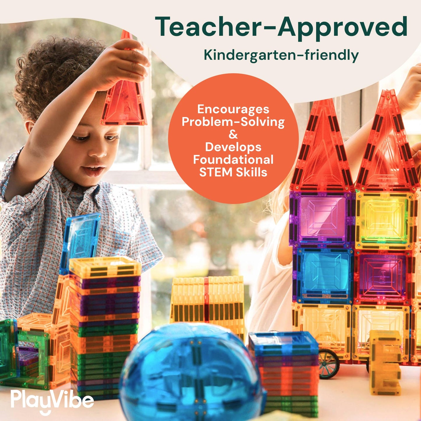 PLAYVIBE Magnetic Tiles - 60-Piece Multicolor STEM Toy Set