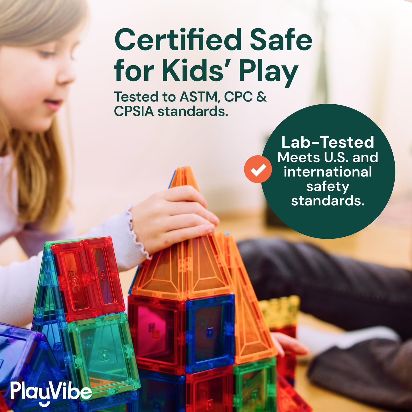PLAYVIBE Magnetic Tiles - 60-Piece Multicolor STEM Toy Set
