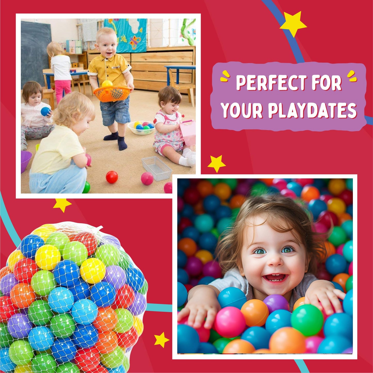 Playz 200-Count Soft Plastic Mini Ball Pit Balls – 8 Colors, Crush-Proof, Non-Toxic & BPA Free