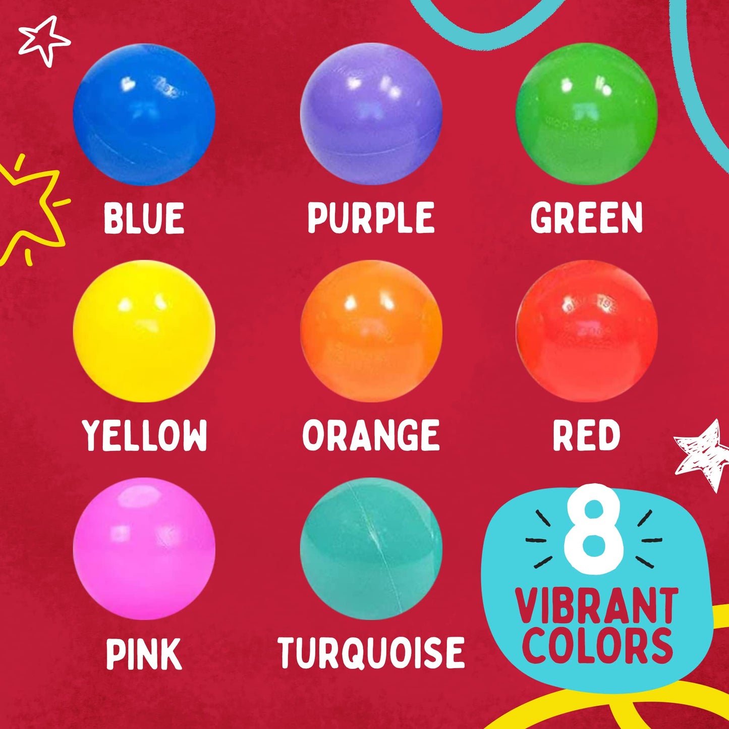 Playz 200-Count Soft Plastic Mini Ball Pit Balls – 8 Colors, Crush-Proof, Non-Toxic & BPA Free