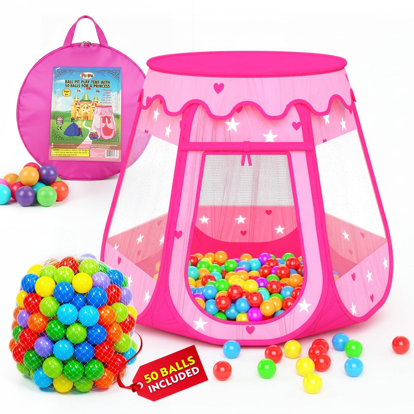 Playz Ball Pit Princess Castle Play Tent — 50 Balls Included, Pop-Up Indoor & Outdoor Playhouse