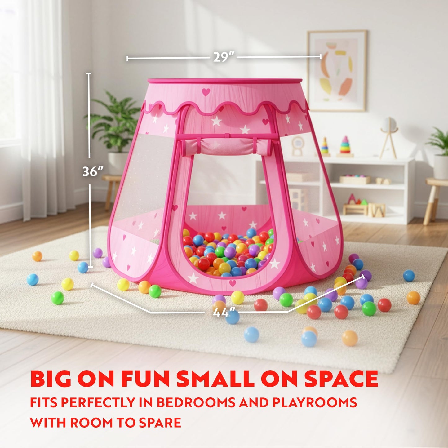 Playz Ball Pit Princess Castle Play Tent — 50 Balls Included, Pop-Up Indoor & Outdoor Playhouse