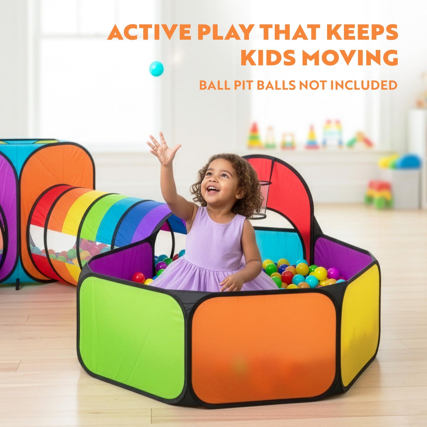 Playz 5pc Kids Play Tents & Tunnels with Ball Pit & Hoop | Indoor & Outdoor