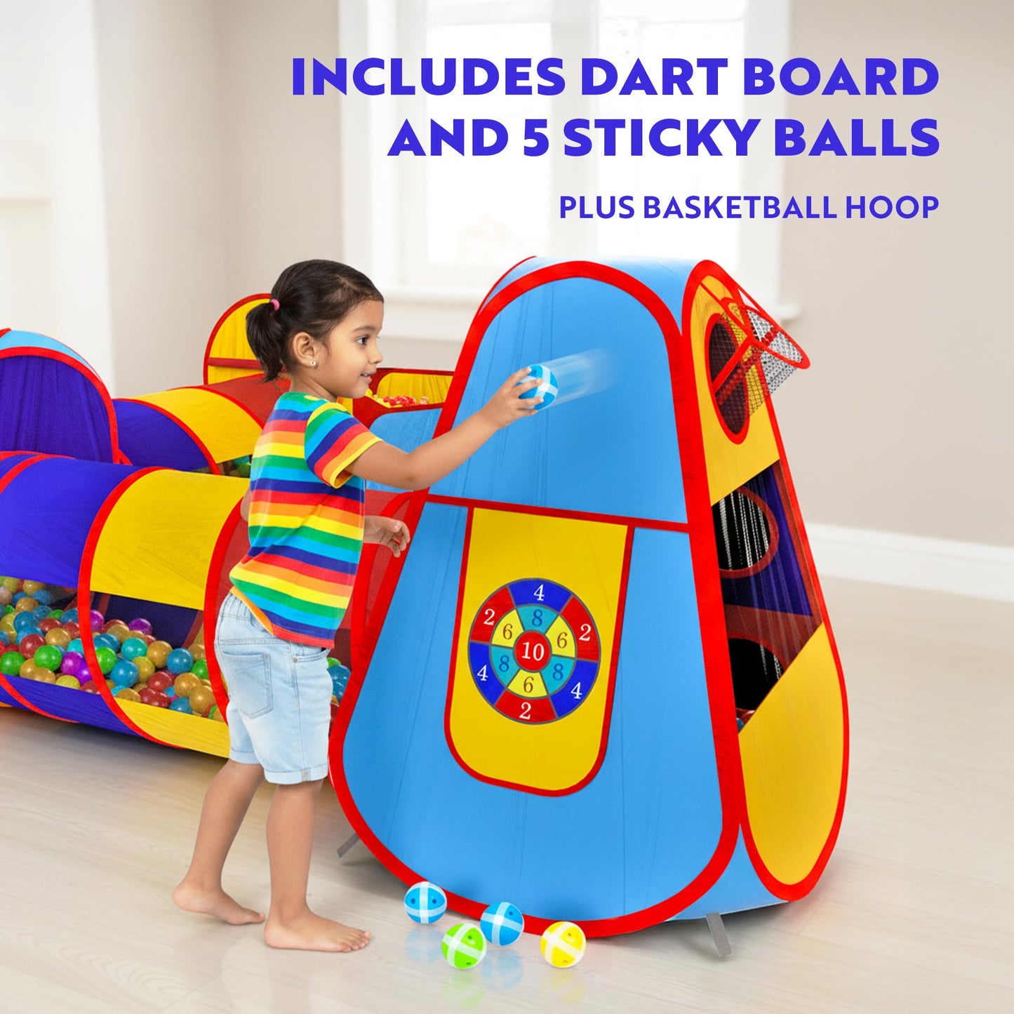 Playz 5pc Kids' Play Tents & Tunnels — Ball Pit, Crawling Tubes & Indoor/Outdoor Fun