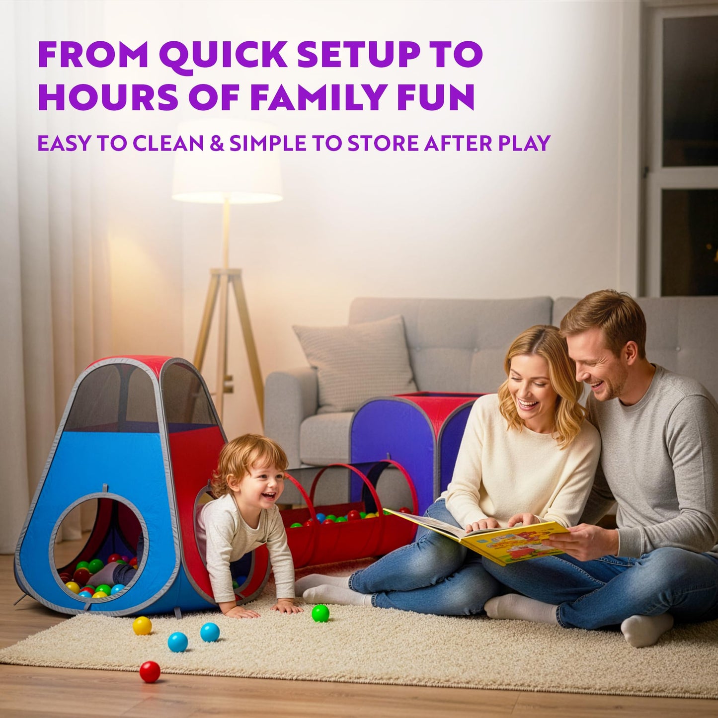 Playz 4pc Pop Up Tent & Tunnel Bundle – Indoor/Outdoor Kids Playhouse (Red & Blue)