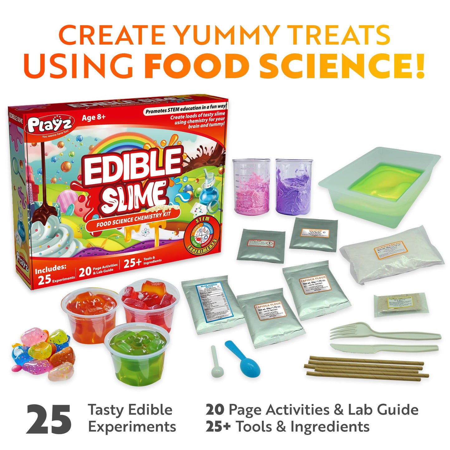Playz Edible Slime Candy Making Science Kit for Kids Ages 8-12 — 25 Experiments