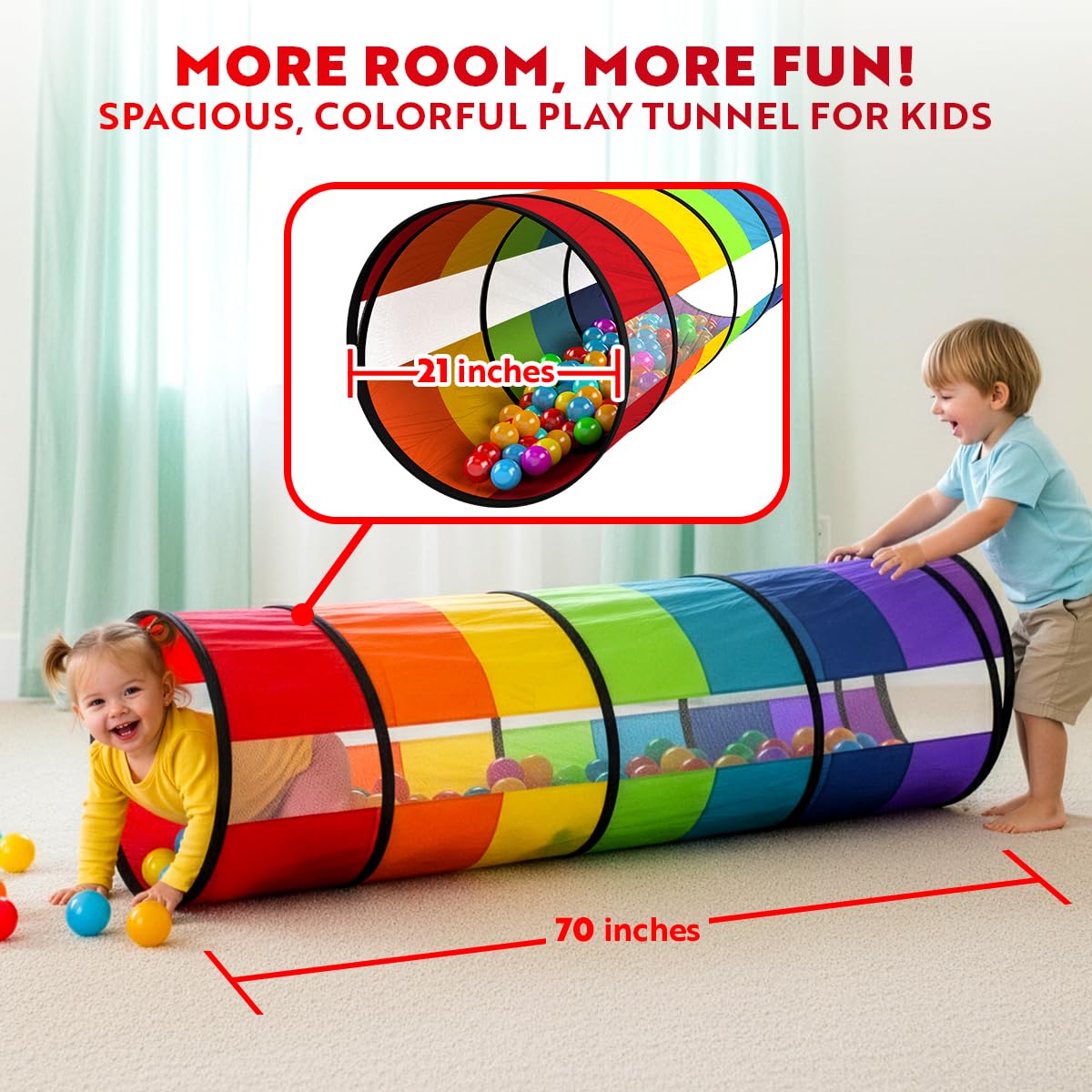 Playz Extra-Large Play Tunnel for Toddlers 1-3 | Pop-Up Crawl Tube for Indoor & Outdoor Fun