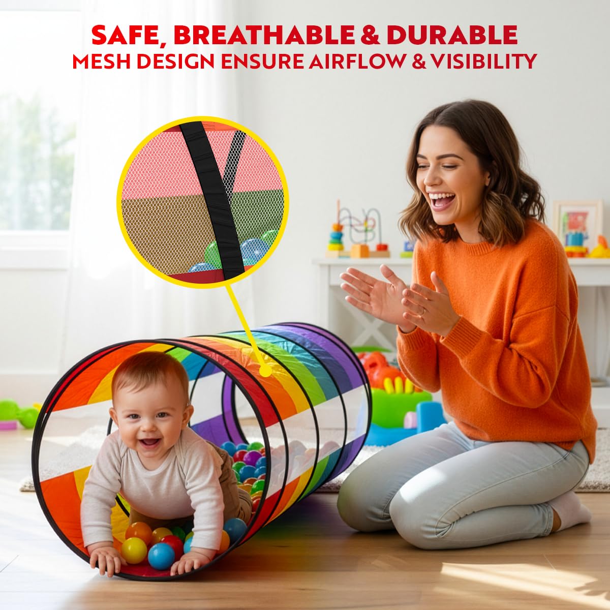 Playz Extra-Large Play Tunnel for Toddlers 1-3 | Pop-Up Crawl Tube for Indoor & Outdoor Fun