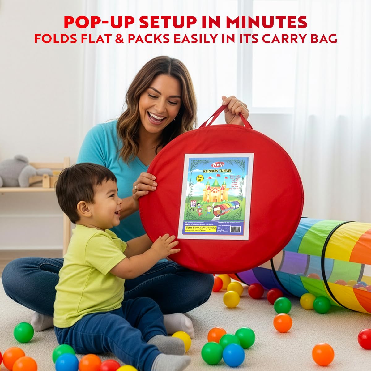 Playz Extra-Large Play Tunnel for Toddlers 1-3 | Pop-Up Crawl Tube for Indoor & Outdoor Fun