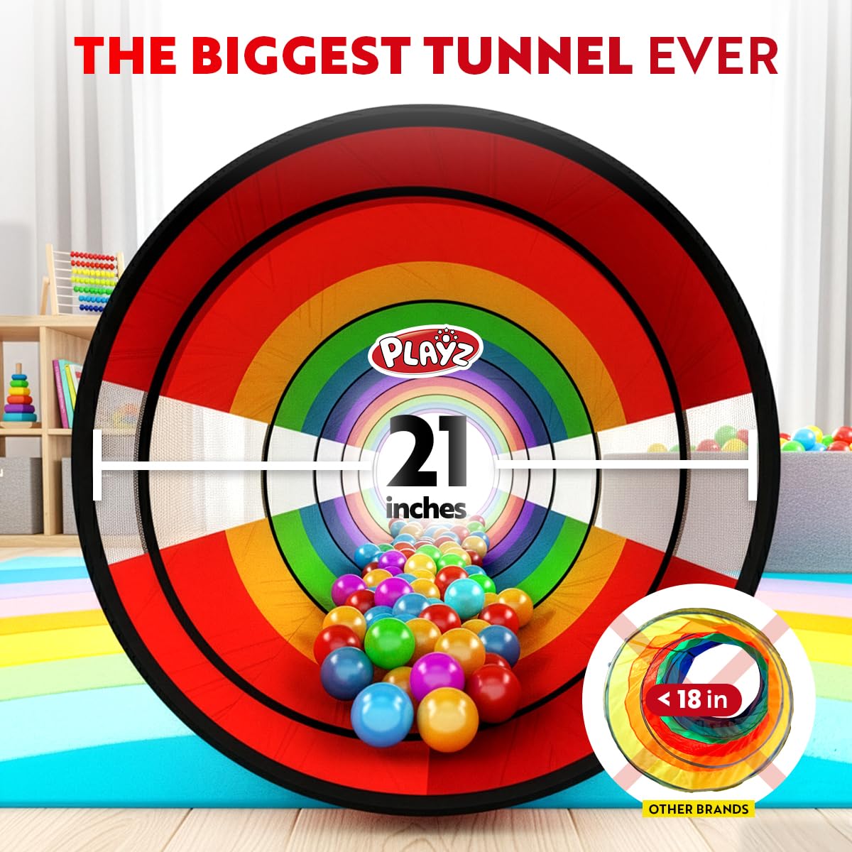 Playz Extra-Large Play Tunnel for Toddlers 1-3 | Pop-Up Crawl Tube for Indoor & Outdoor Fun