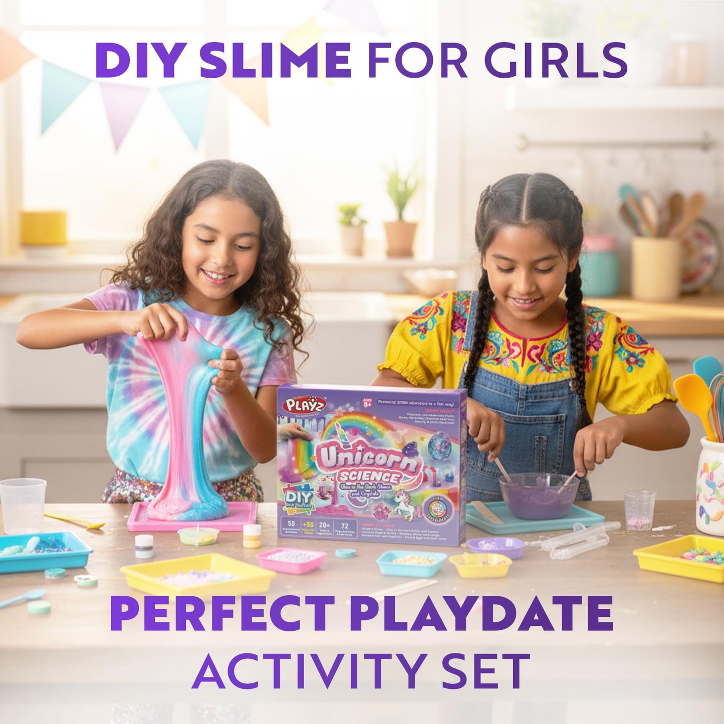 Playz Unicorn Slime & Crystals Kit — 100+ Science Experiments for Kids 8-12