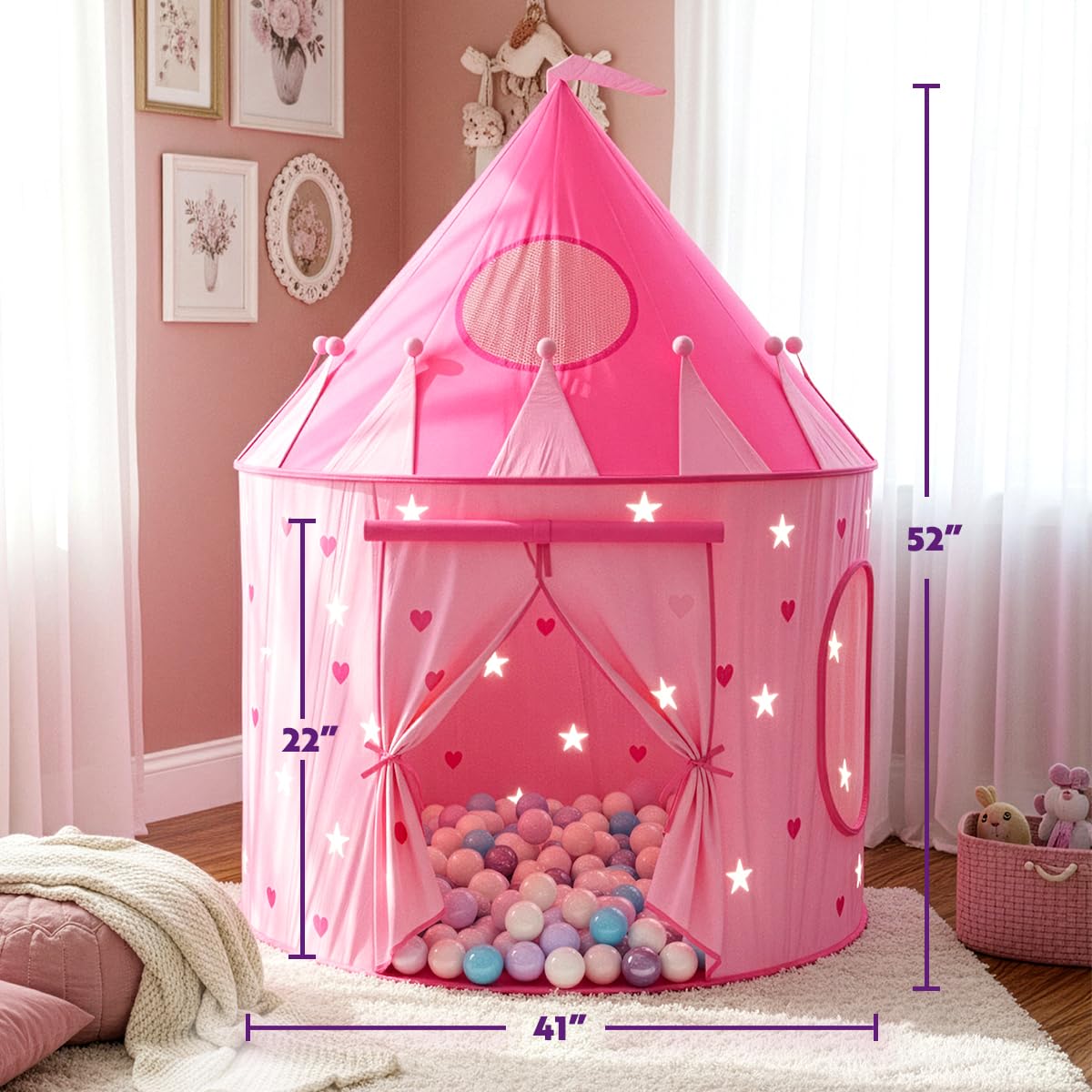 Playz Princess Castle Pop Up Tent & Dress Up Set – Pink Indoor/Outdoor Kids Playhouse