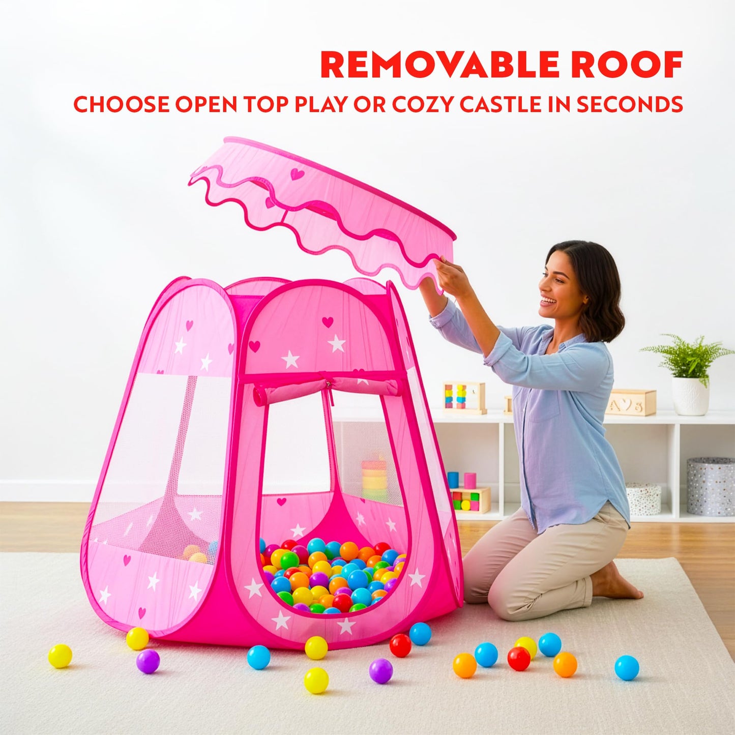 Playz Ball Pit Princess Castle Play Tent — 50 Balls Included, Pop-Up Indoor & Outdoor Playhouse
