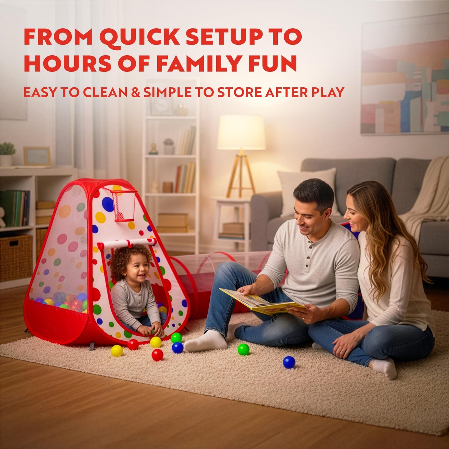 Playz 5-Piece Kids Play Tents, Ball Pit & Crawl Tunnels with Basketball Hoop – Indoor Outdoor