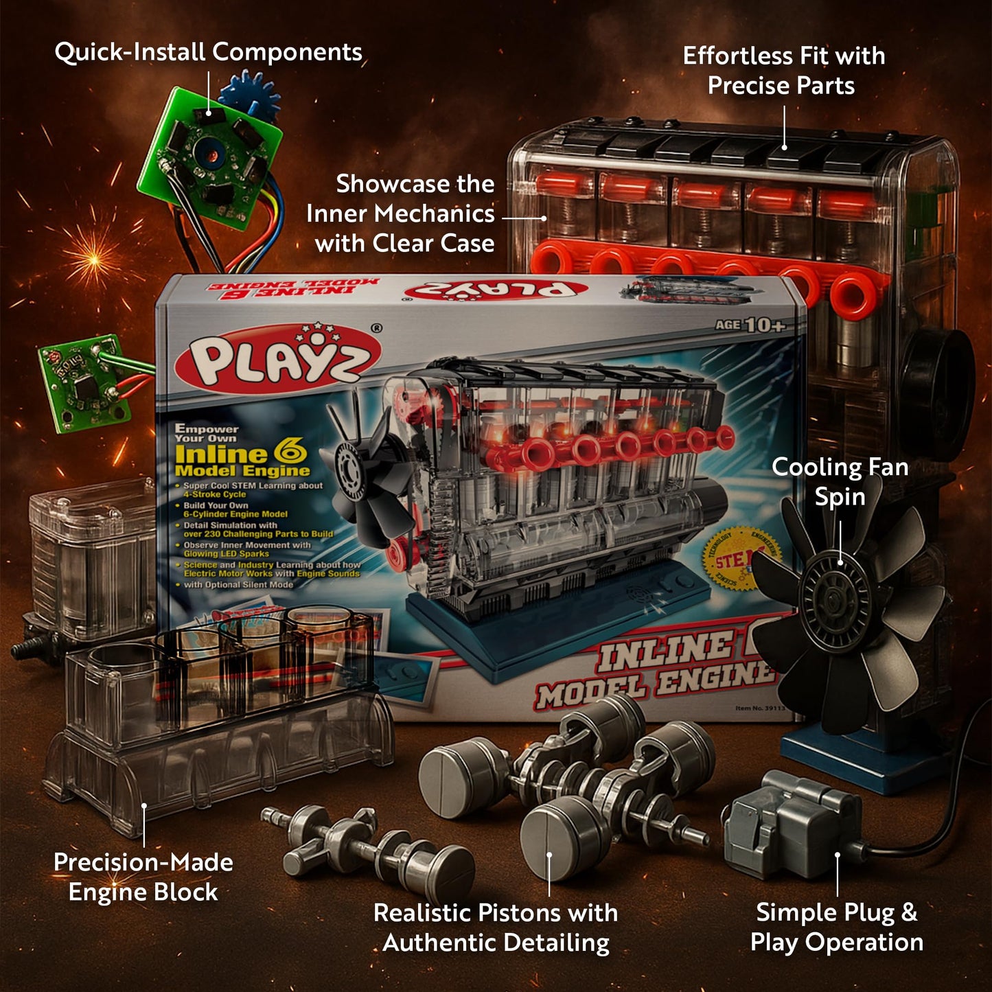 Playz Inline 6 Engine Model Kit – Build Your Own Working Inline 6 Engine