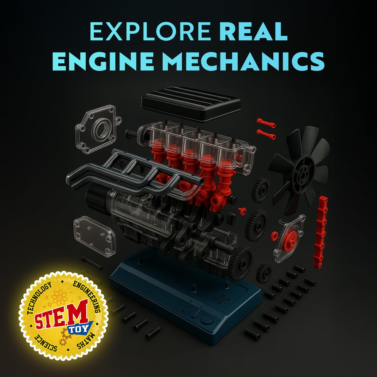 Playz Inline 6 Engine Model Kit – Build Your Own Working Inline 6 Engine