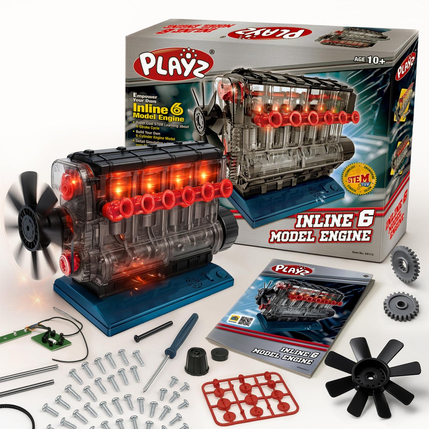 Playz Inline 6 Engine Model Kit – Build Your Own Working Inline 6 Engine