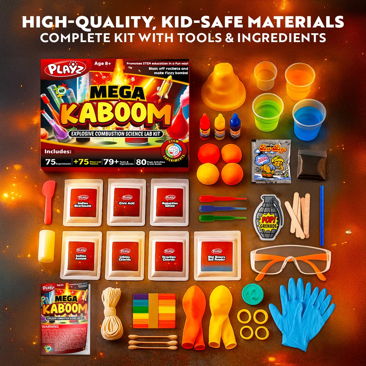 Playz Mega Kaboom! 150+ Explosive Science Experiments Kit for Kids 8–12