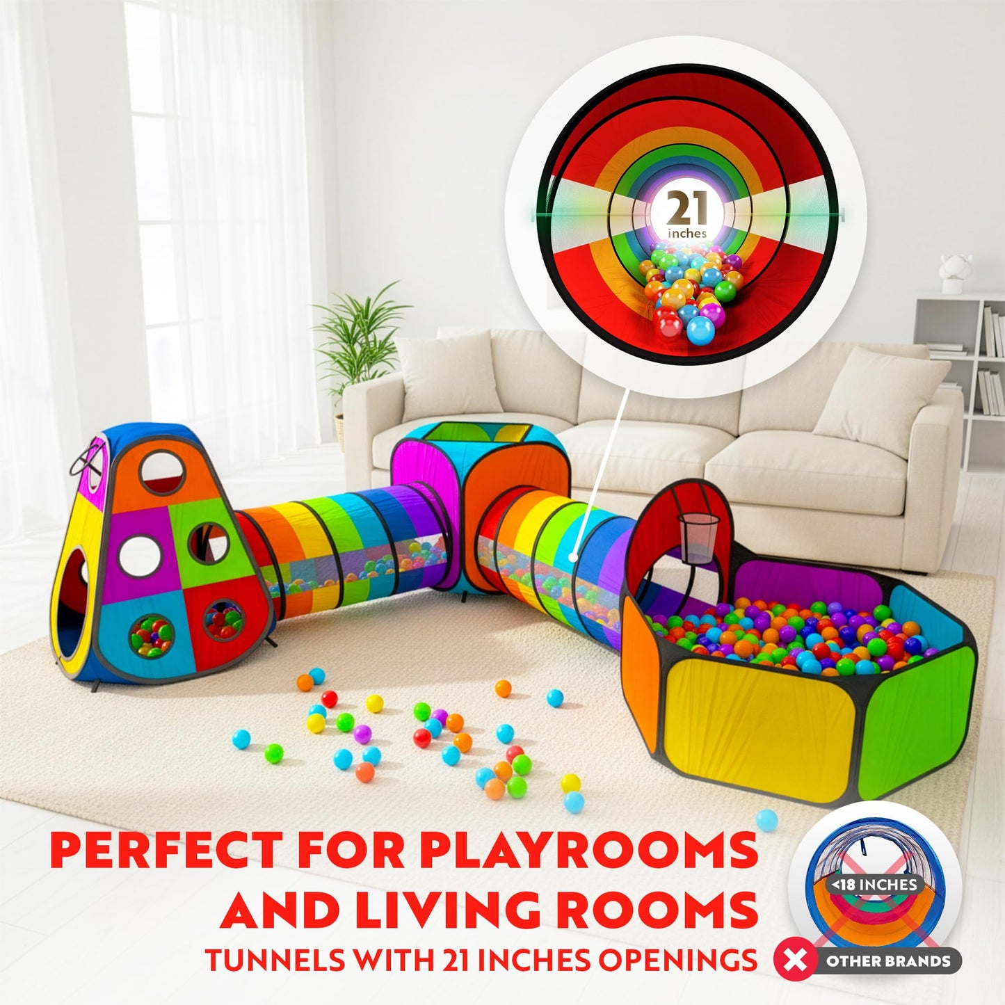 Playz 5pc Kids Play Tents & Tunnels with Ball Pit & Hoop | Indoor & Outdoor
