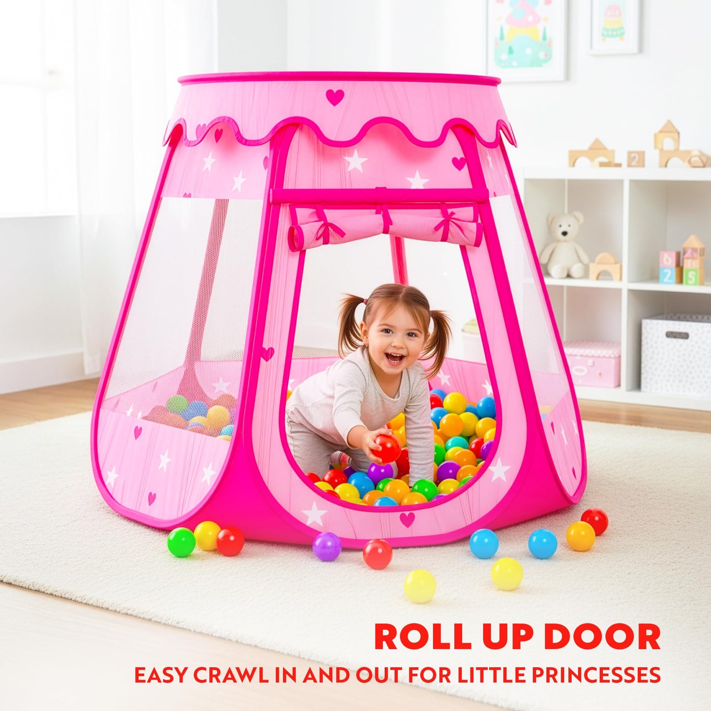 Playz Ball Pit Princess Castle Play Tent — 50 Balls Included, Pop-Up Indoor & Outdoor Playhouse