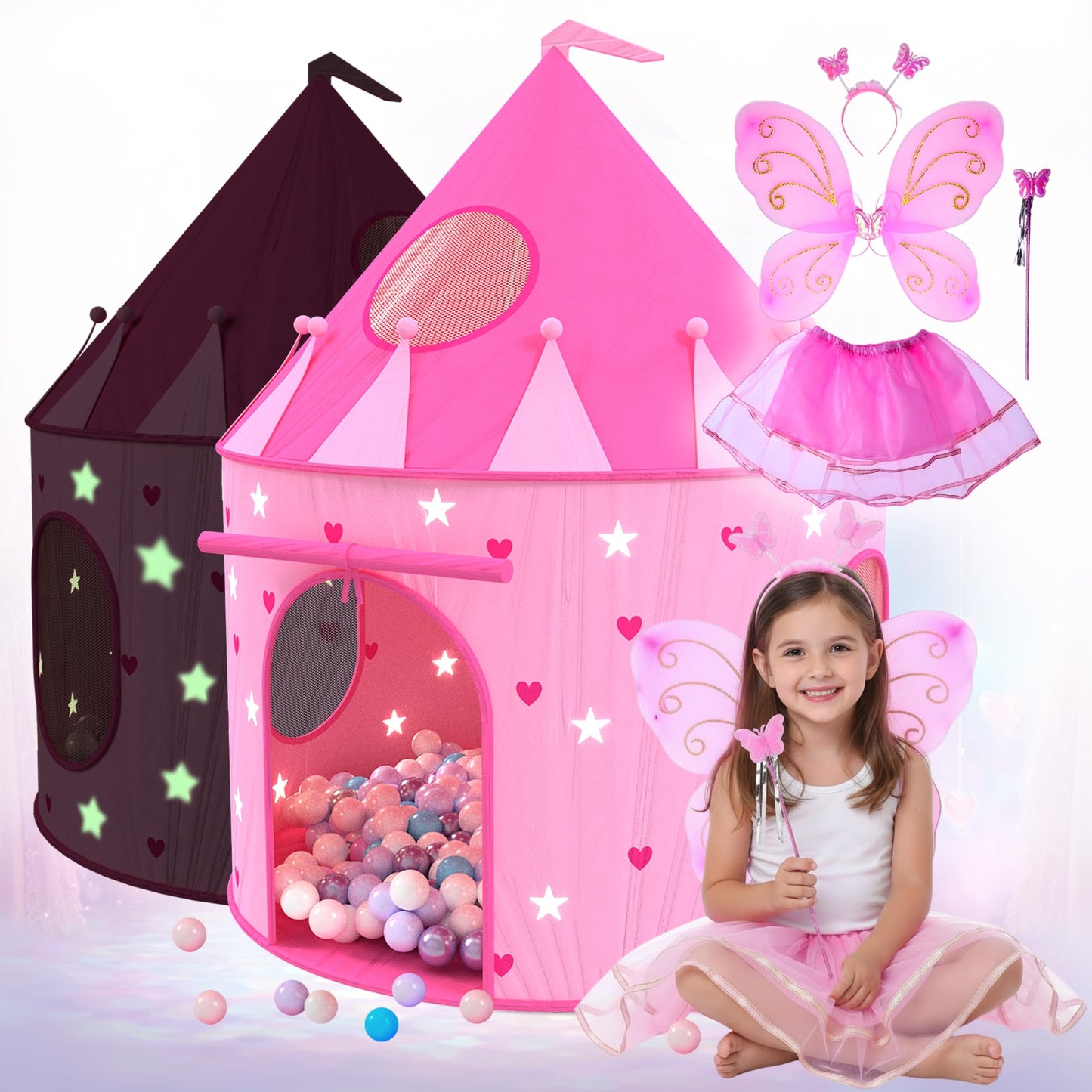 Playz Princess Castle Pop Up Tent & Dress Up Set – Pink Indoor/Outdoor Kids Playhouse
