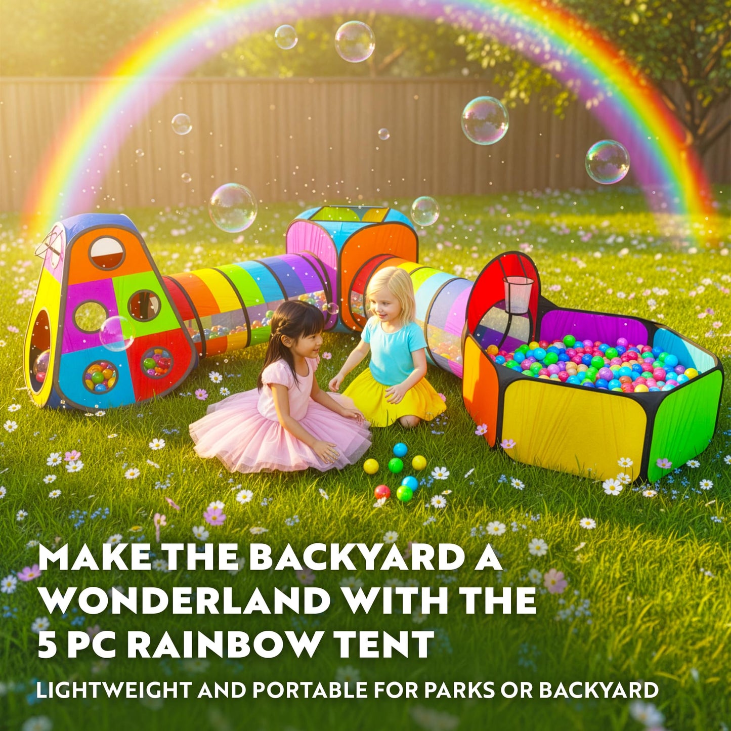Playz 5pc Kids Play Tents & Tunnels with Ball Pit & Hoop | Indoor & Outdoor