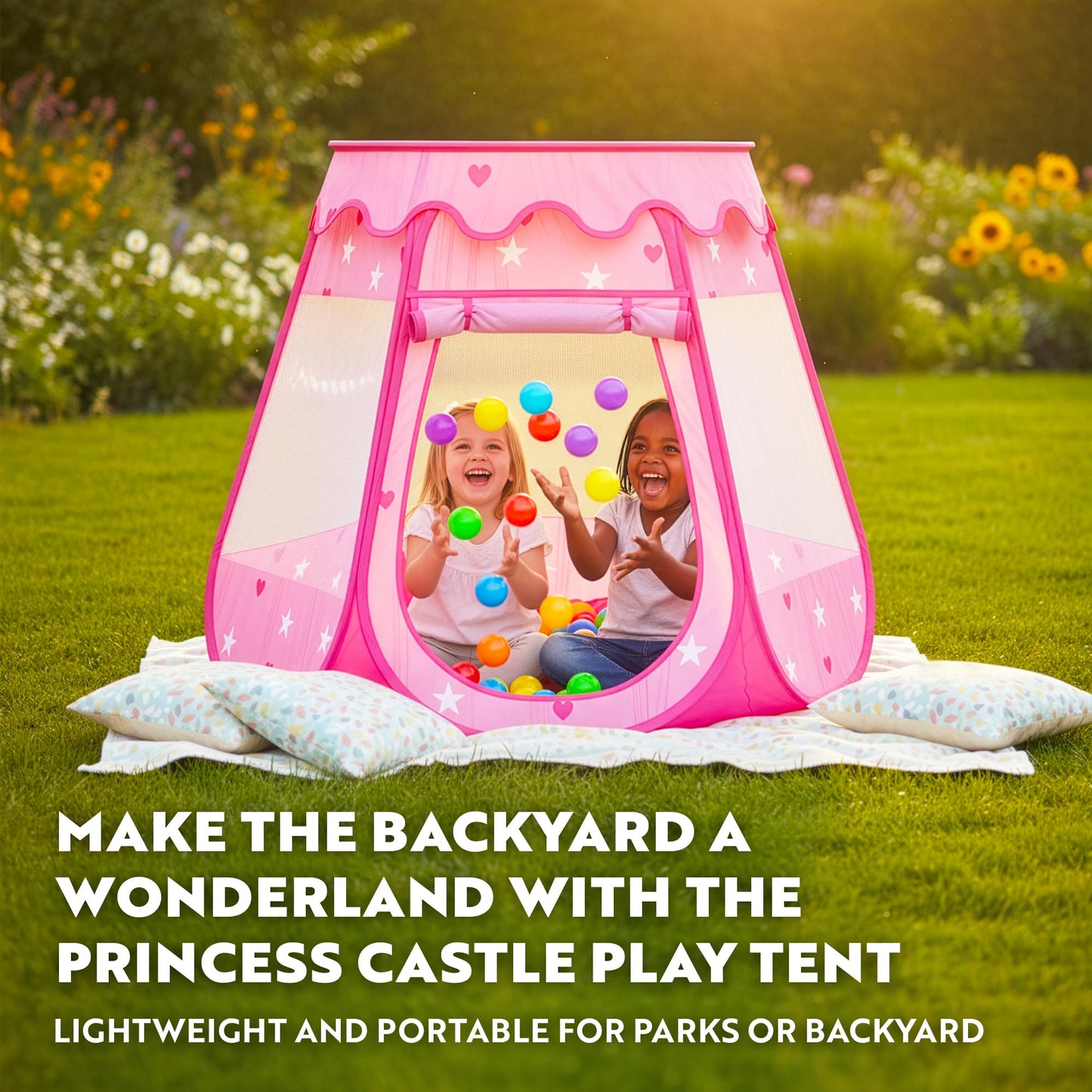 Playz Ball Pit Princess Castle Play Tent — 50 Balls Included, Pop-Up Indoor & Outdoor Playhouse