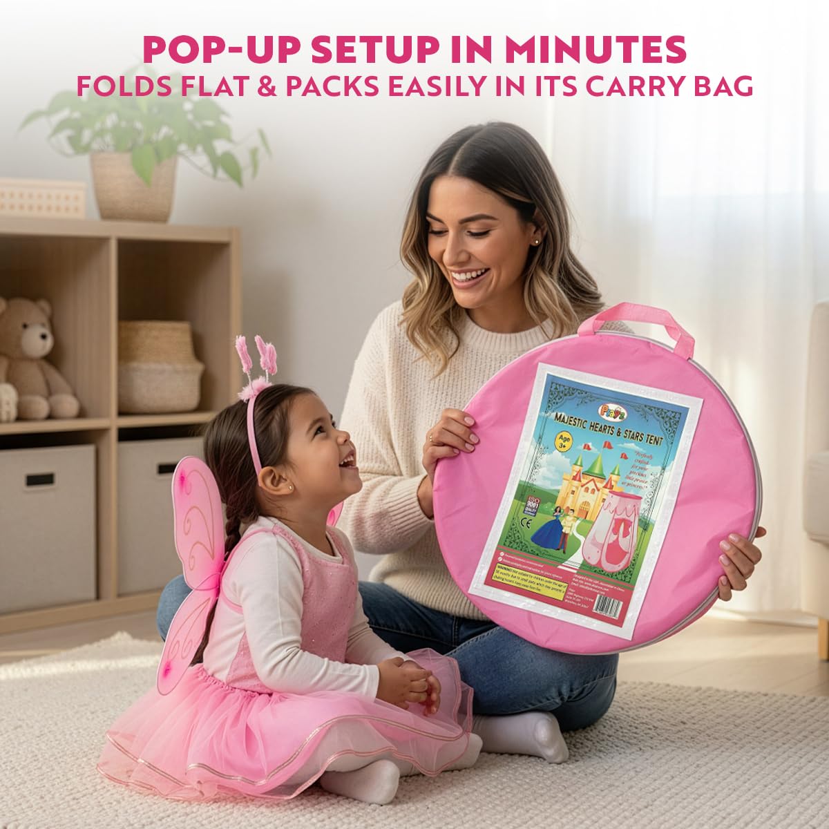 Playz Princess Castle Pop Up Tent & Dress Up Set – Pink Indoor/Outdoor Kids Playhouse