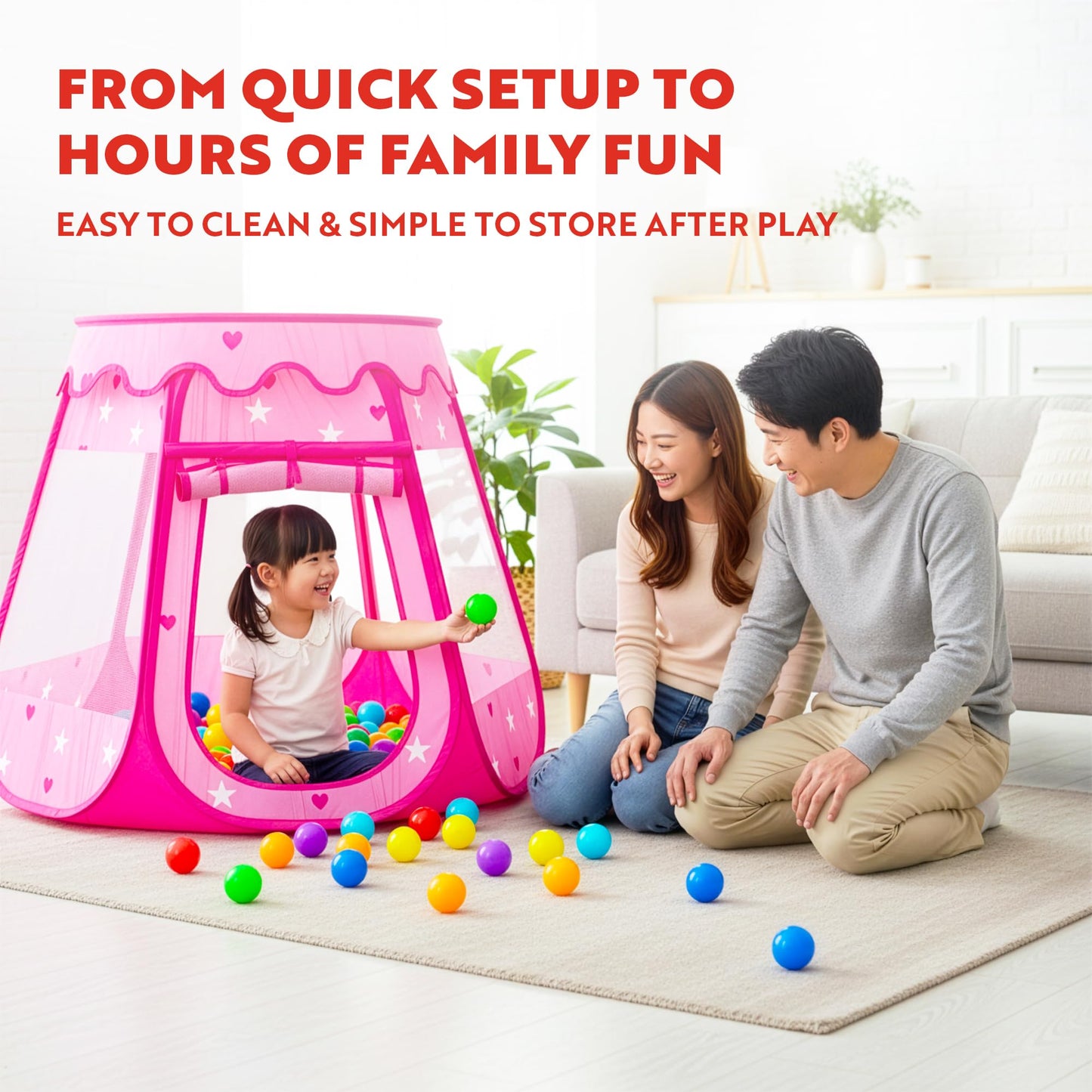 Playz Ball Pit Princess Castle Play Tent — 50 Balls Included, Pop-Up Indoor & Outdoor Playhouse