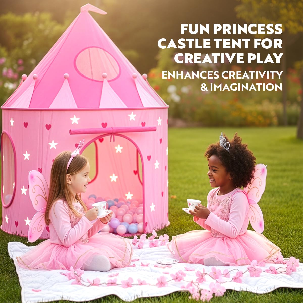 Playz Princess Castle Pop Up Tent & Dress Up Set – Pink Indoor/Outdoor Kids Playhouse