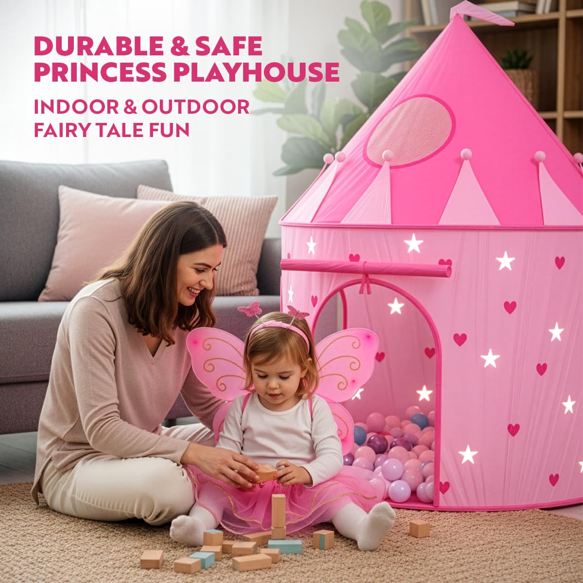 Playz Princess Castle Pop Up Tent & Dress Up Set – Pink Indoor/Outdoor Kids Playhouse