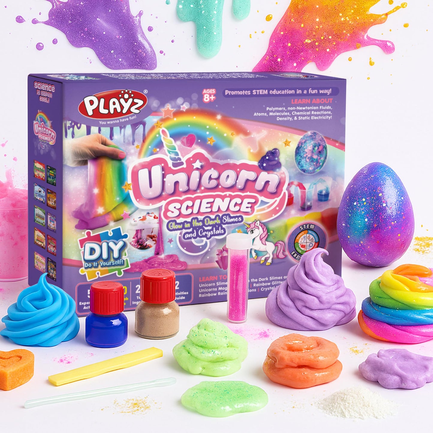 Playz Unicorn Slime & Crystals Kit — 100+ Science Experiments for Kids 8-12