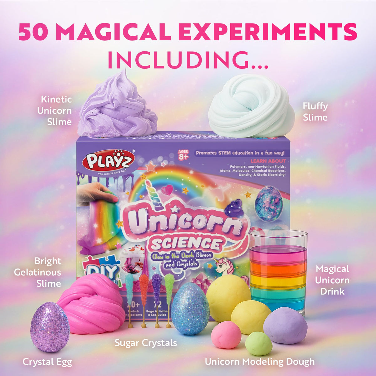 Playz Unicorn Slime & Crystals Kit — 100+ Science Experiments for Kids 8-12