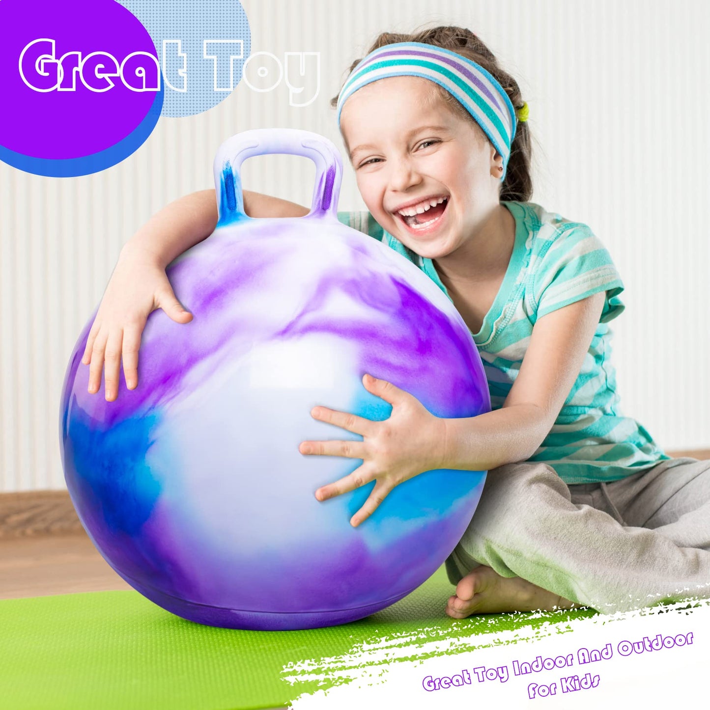 PlayZap Hopper Ball with Handle - 18-Inch Bouncy Toy for Kids 3-8