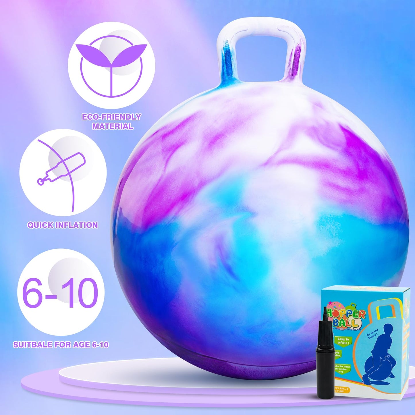 PlayZap 20-Inch Hopper Ball for Kids 6-12 – Durable Bouncy Ball with Handle