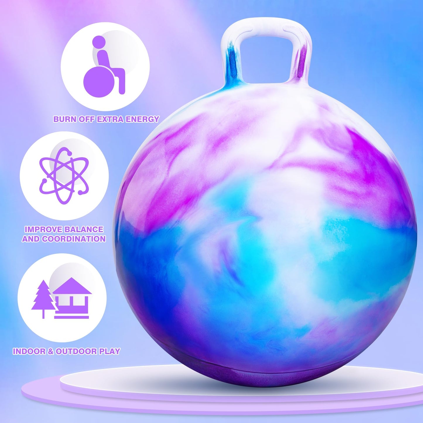 PlayZap 20-Inch Hopper Ball for Kids 6-12 – Durable Bouncy Ball with Handle
